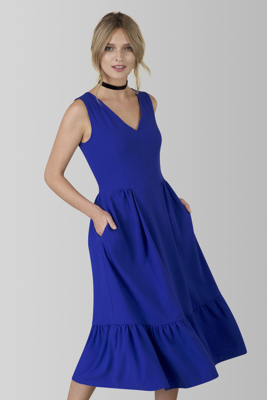 Women's Royal Blue V Neck Pep Hem Dress